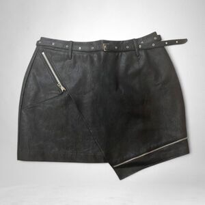 SONCY Moto Faux Leather Skirt With Slider Belt and Zipper Accents, NEW! 18/20